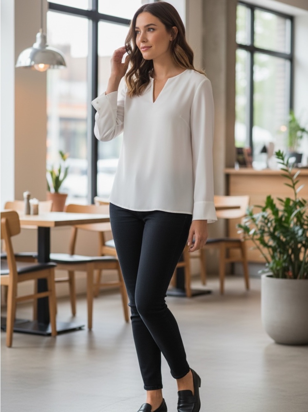 NWT Tahari Arthur S Levine Ivory Long Sleeves Round Neck Career Top Size S